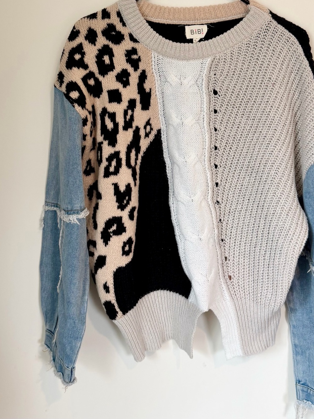 BIBI Mixed-Panel Leopard Patchwork Sweater - Size: Small - Picture 5 of 6